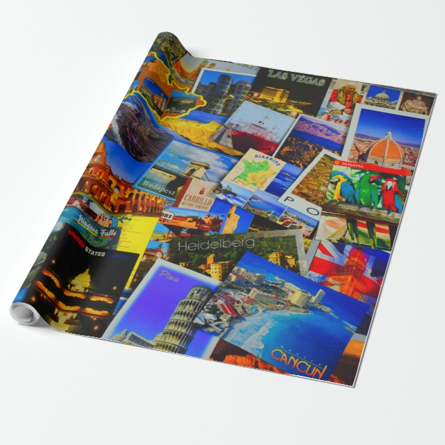 Papier Cadeau Destinations de voyage historique tourisme emballa (Déroulé)