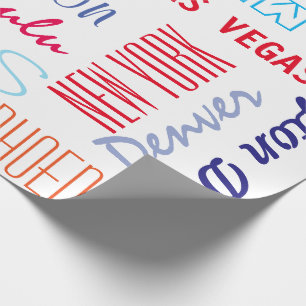 Papier Cadeau Destinations de voyage jusqu'à 16 noms ou mots de