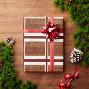 Papier Cadeau Détail de pull tricoté de Noël avec cerfs et arbre
