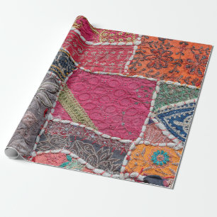 Papier Cadeau Détail du vieux tapis coloré en patchwork, Inde. D