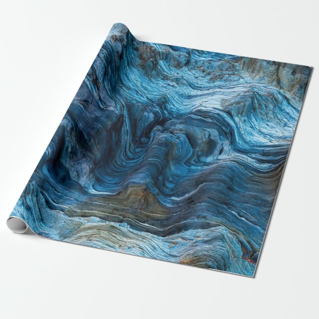 Papier Cadeau Détail d'une roche avec des variantes de bleu. Roc (Déroulé)