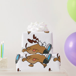 Papier Cadeau Détective Chien avec Loupe