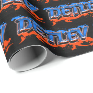 Papier Cadeau Detlev prénom nom graffiti bleu orange