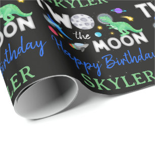 Papier Cadeau Deux à la Lune Anniversaire 2 ans Dinosaure Astron