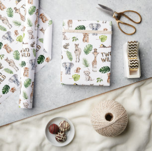 Papier Cadeau Deux animaux sauvages Safari thème garçon 2e anniv