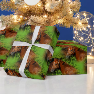 Papier Cadeau Deux beaux chevaux de châtaignes au soleil