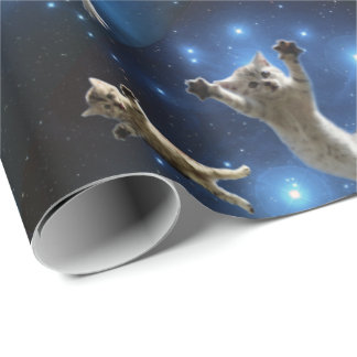 Papier Cadeau Deux chats de l'espace flottant autour de la