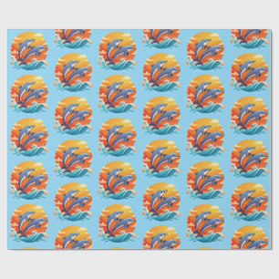 Papier Cadeau Deux dauphins de dessin animé sautant