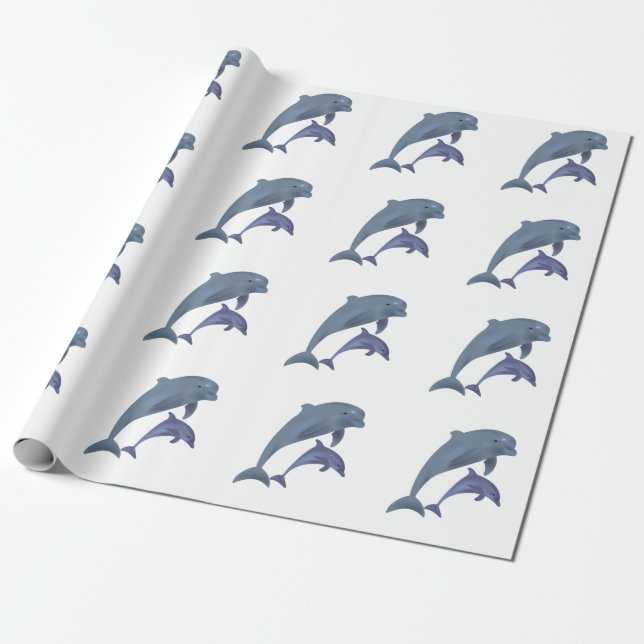 Papier Cadeau Deux dauphins tropicaux sautant près de l'un (Déroulé)