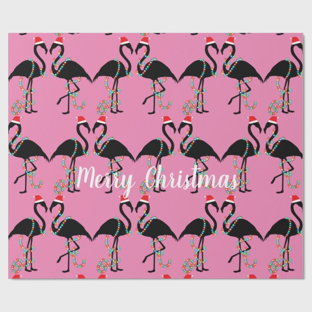 Papier Cadeau Deux Flamants roses Noël  (Plat)