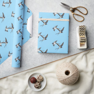 Papier Cadeau Deux hirondelles rustiques volant haut dans le cie