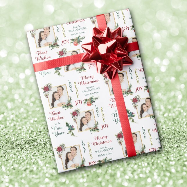 Papier Cadeau Deux Modèles photo Poinsettia Joie de la Paix Noël (Créateur téléchargé)