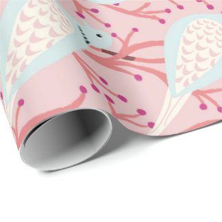Papier Cadeau Deux (ou plus !) tourterelles sur un sol rose