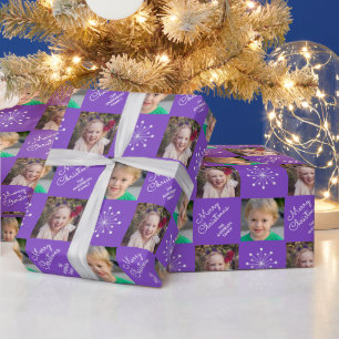Papier Cadeau Deux photos Collage violet Joyeux Noël