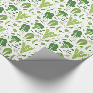 Papier Cadeau Devenez écolo ! Vert feuillu ! Légume heureux de