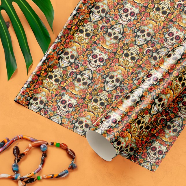 Papier Cadeau Dia de Los Muertos Crânes à sucre Calaveras (Créateur téléchargé)