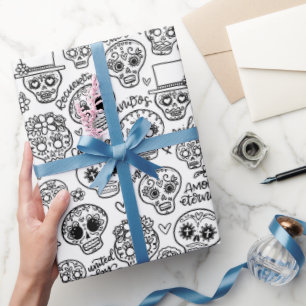 Papier Cadeau Dia de Los Muertos Crânes à sucre - Coloration