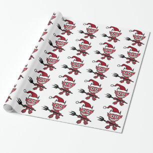 Papier Cadeau Diable mignon utilisant le casquette de Noël de