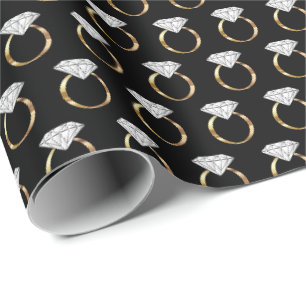 Papier Cadeau Diamant Fiançailles Mariage anneau noir or