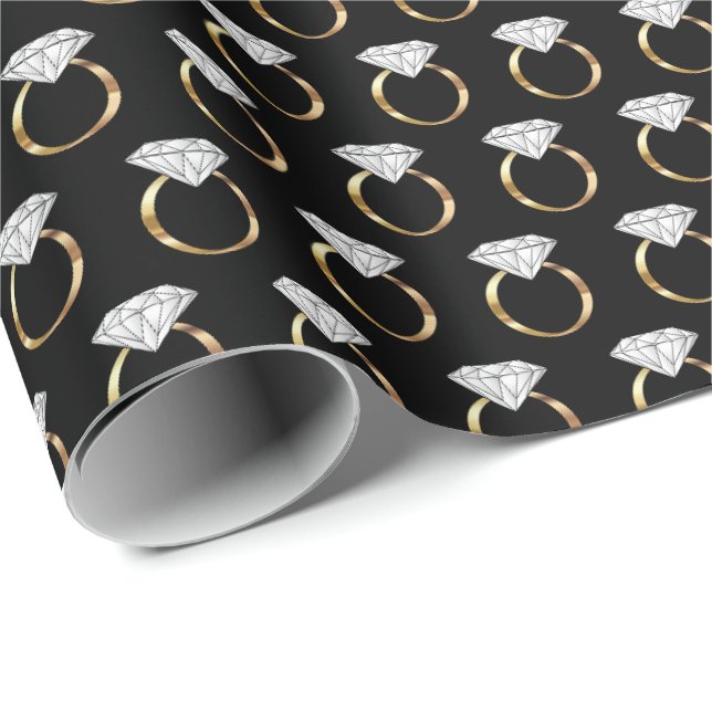 Papier Cadeau Diamant Fiançailles Mariage anneau noir or (Coin rond)