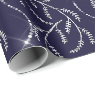 Papier Cadeau Diamants argentés floraux de laurier scintillant