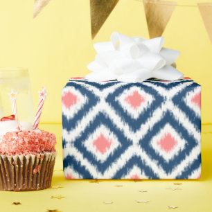 Papier Cadeau Diamants bleu corail Motif Ikat