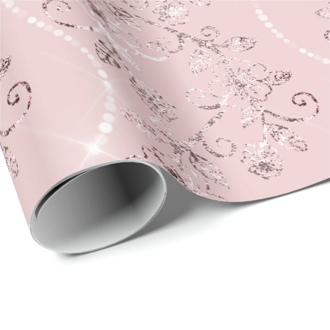 Papier Cadeau Diamants brillants Blush Pearl Poudre rose rose VI (Coin rond)
