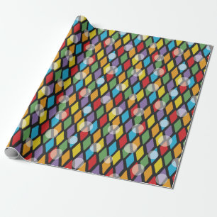Papier Cadeau Diamants colorés et points transparents sur noir