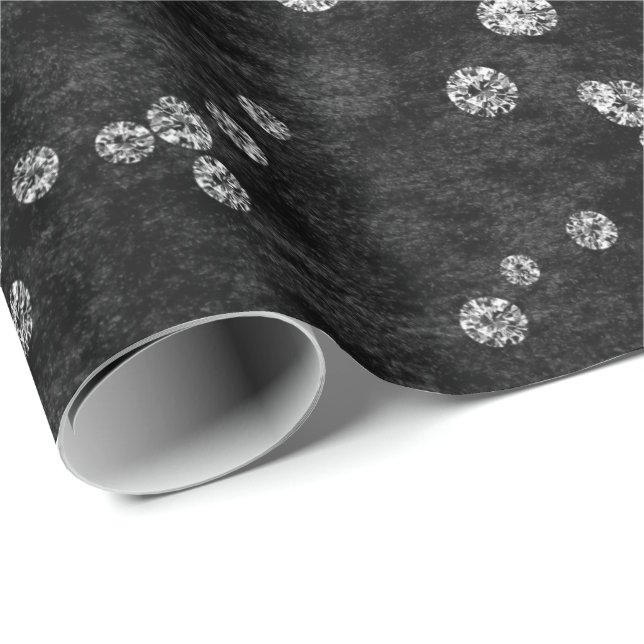 Papier Cadeau Diamants Confetti noir blanc velours élégant (Coin rond)