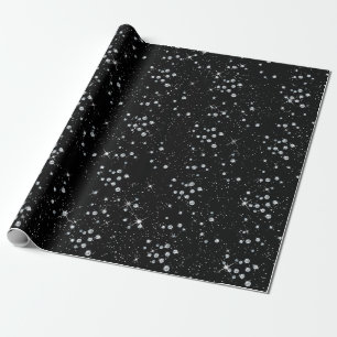 Papier Cadeau Diamants d'argent du ciel noir brillant