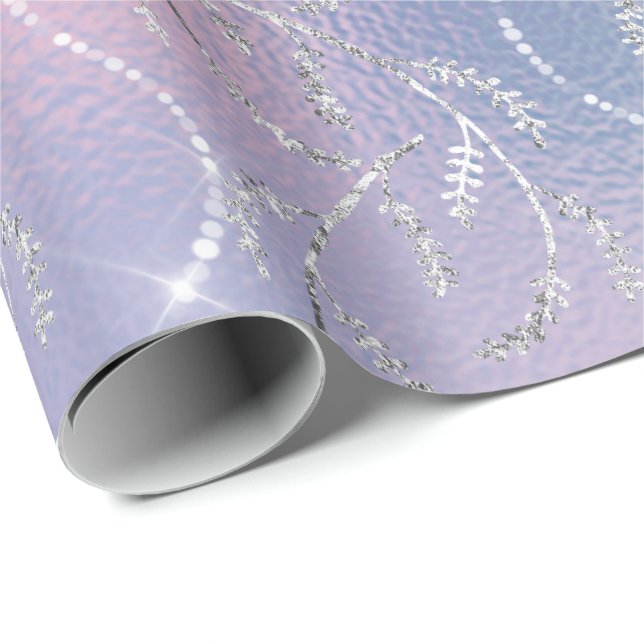 Papier Cadeau Diamants d'argent floral rose brillant Lilac Laure (Coin rond)
