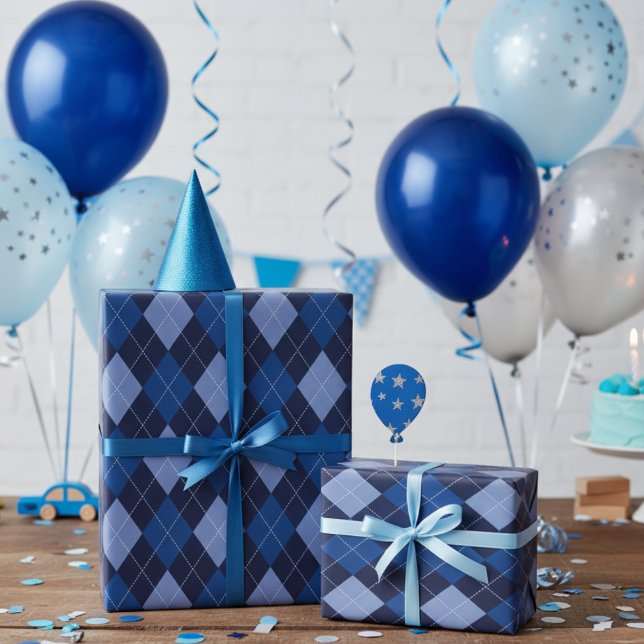 Papier Cadeau Diamants de Jacquard bleu de la marine classique (Classic Argyle Diamond Pattern Gift Wrap in Blue Colors for Him. Kids Birthday or Adult Birthday. )