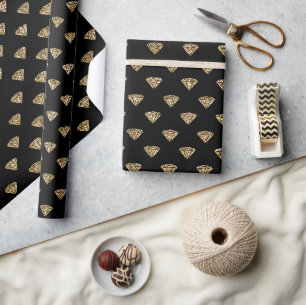 Papier Cadeau Diamants de Parties scintillant d'or noir
