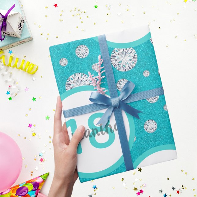Papier Cadeau Diamants de parties scintillant verte turquoise 18 (Créateur téléchargé)