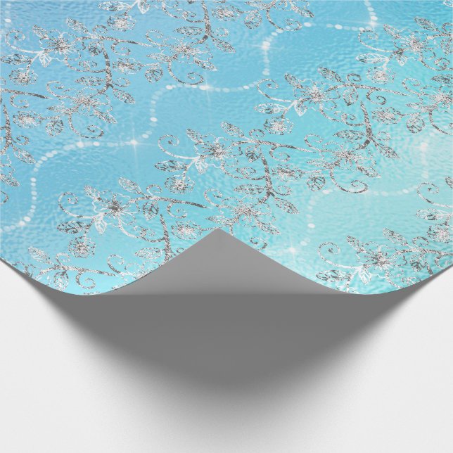 Papier Cadeau Diamants étincelants Gris Argent Bleu Océan Verre (Coin)