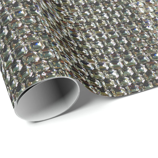 Papier Cadeau Diamants, motif de bijoux en pierres précieuses (Coin rond)