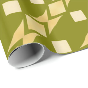 Papier Cadeau Diamants Tribaux Dorés Bandes Diagonales Vert Oliv