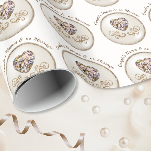 Papier Cadeau Diamond Heart, papier d'enveloppement Mariage pers (Diamond anniversary wrapping paper. Anniversary gift paper, any year. Anniversary gift wrap. )