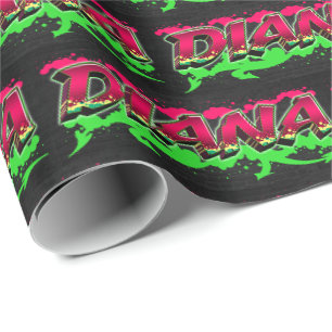 Papier Cadeau Diana prénom Graffiti red green