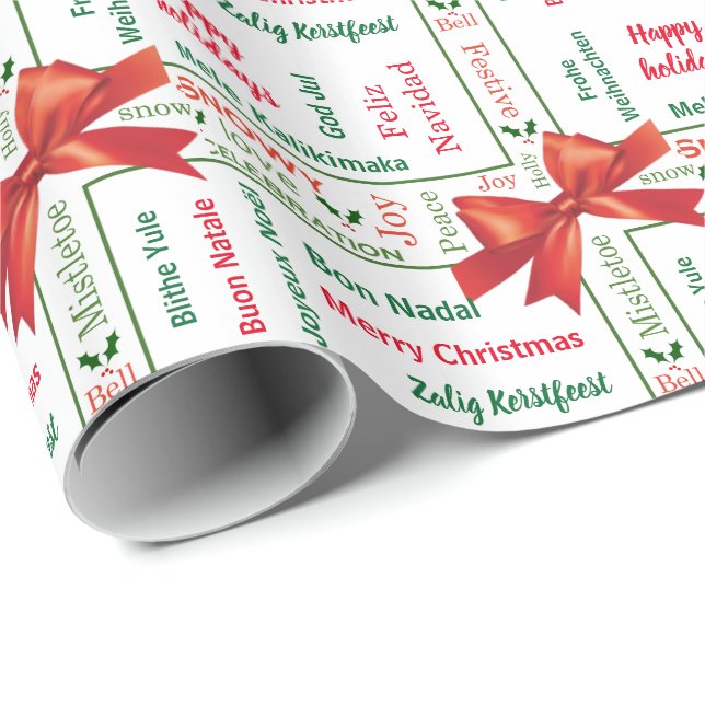 Papier Cadeau Différentes langues de Joyeux Noël personnalisées (Coin rond)