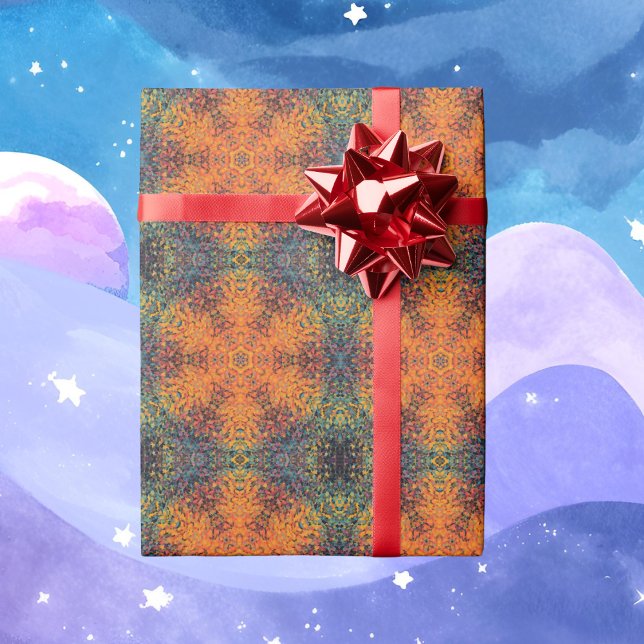 Papier Cadeau Digital Mandala Orange bleu et jaune (Créateur téléchargé)