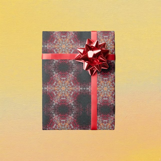 Papier Cadeau Digital Mandala rouge blanc orange et noir (Red White Orange and Black Digital Paint Mandala Wrapping Paper By Wormhole Orbital)