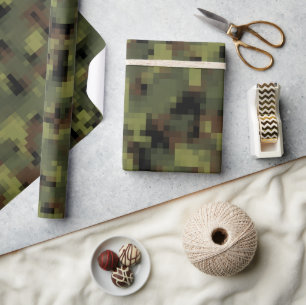 Papier Cadeau Digitals vertes Camo militaire