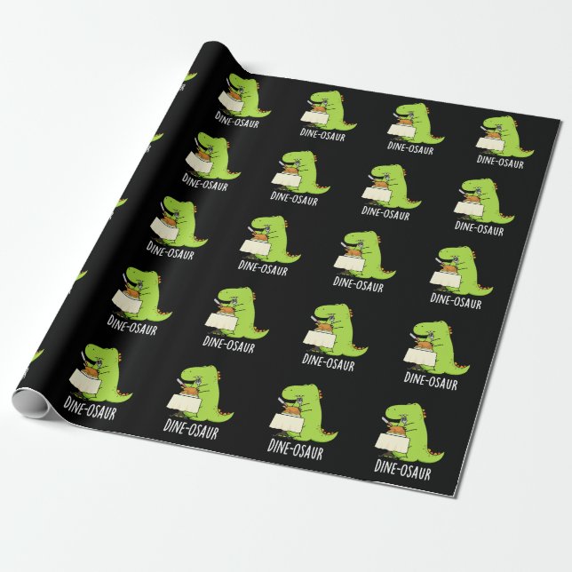 Papier Cadeau Dine-osaur Funny Dinosaur Pun Dark BG (Déroulé)