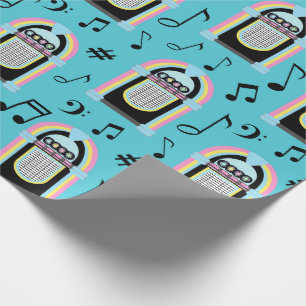 Papier Cadeau Diner Rétro Musique Années 50 Sock Hop Jukebox Vin