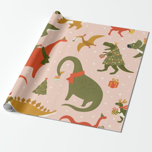 Papier Cadeau Dino Christmas Party Tree Rex. Dinosaure à Père No (Déroulé)