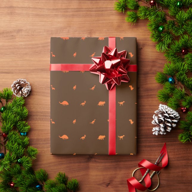 Papier Cadeau Dino-Thème pour l'anniversaire des enfants, Orange (Cadeau de vacances)