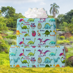Papier Cadeau Dinosaur Anniversaire Fête Ajouter Nom du garçon