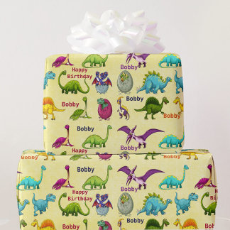 Papier Cadeau Dinosaur Anniversaire Fête Ajouter Nom du garçon