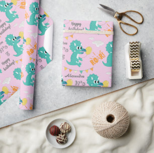 Papier Cadeau Dinosaur Anniversaire Nom Age Personnalisé